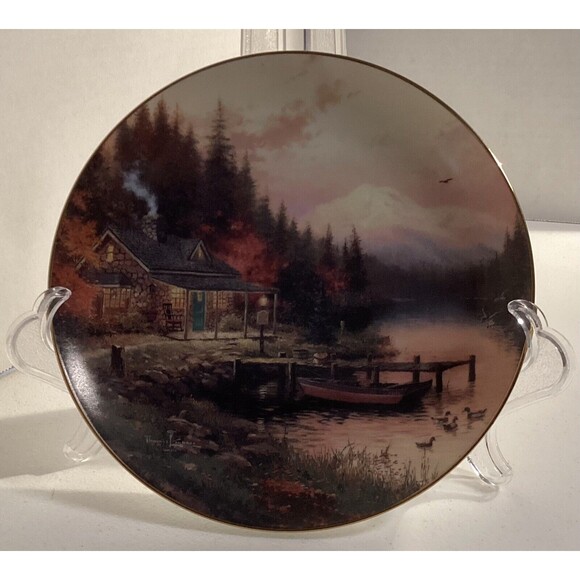 End of a Perfect Day Plate Wish You Were Here #1 Thomas Kinkade Cabin Canoe Duck - Picture 1 of 4